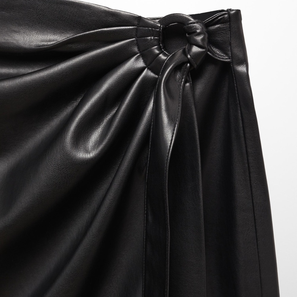 Mango Black Faux Leather Wrap Skirt - Picture 2 of 4
